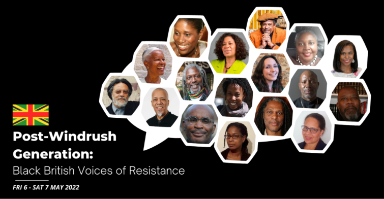 Post Windrush Generation Black British Voices of Resistance collage with speaker portraits.