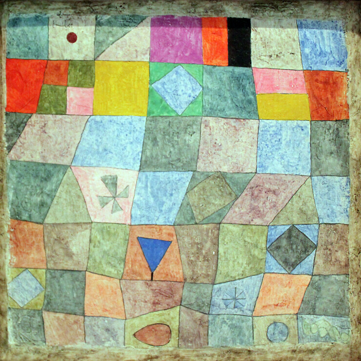 Abstract composition of squares and triangles by Paul Klee.