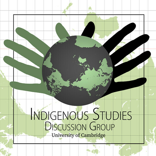 The Indigenous studies discussion group logo shows two hands cradling a globe.