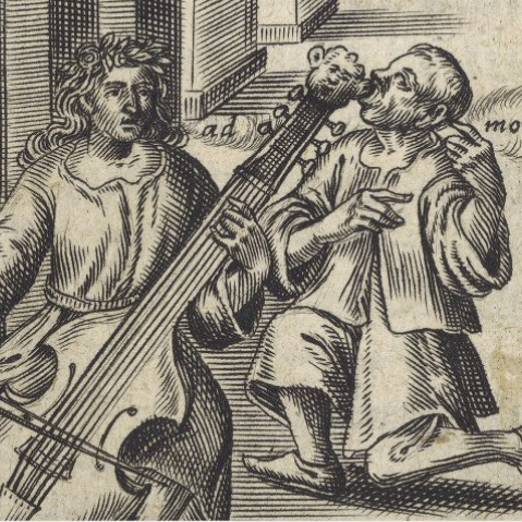 Medieval drawing of musicians.