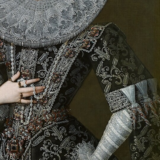 Portrait of a woman in ornate dress.