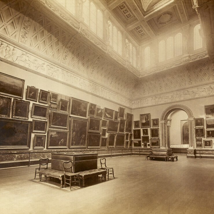 Sepia photograph of an art museum.