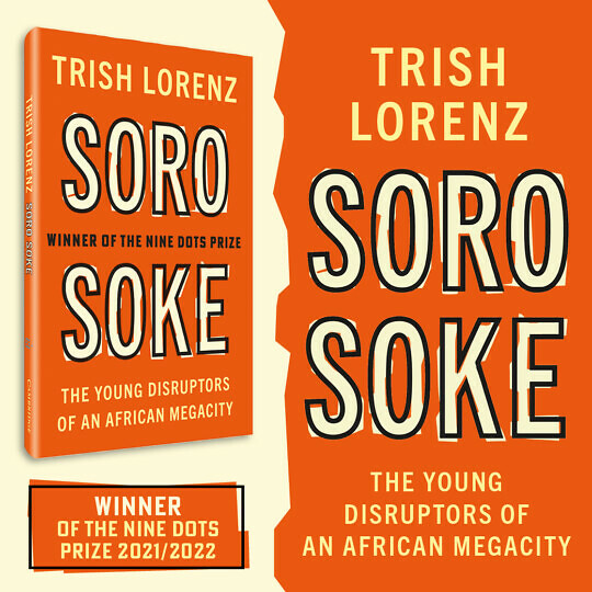 Soro Soke book cover in vidid orange and yellows.