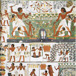 A depiction of the harvest in a scene decorating the tomb of Nakht, at Thebes. 