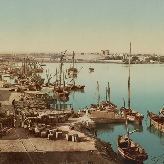 Ships in the Port of Suez, ca. 1890-1910.