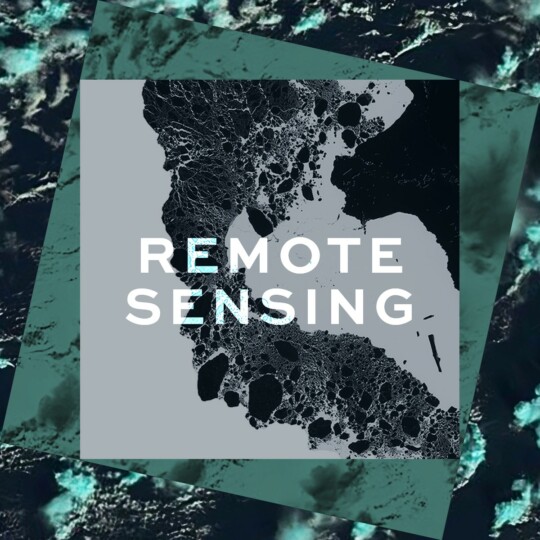 Remote sensing logo with collage of shapes and textures from Nasa imagery.