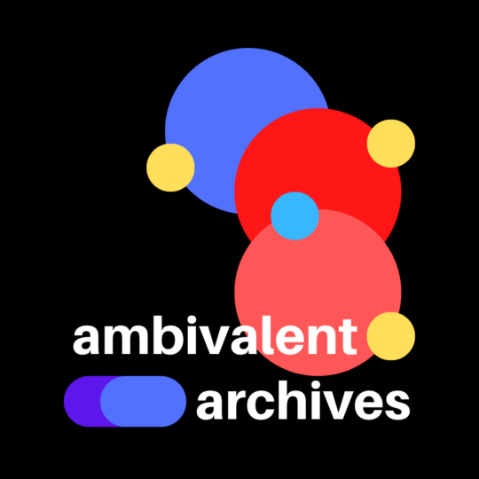 Ambivalent Archives logo with coloured disks on a black background.