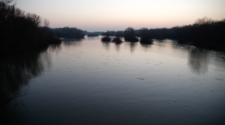 River Ardas with pink sky