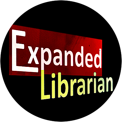 Round logo reading Expanded Librarian in yellow and white on a black and red background.