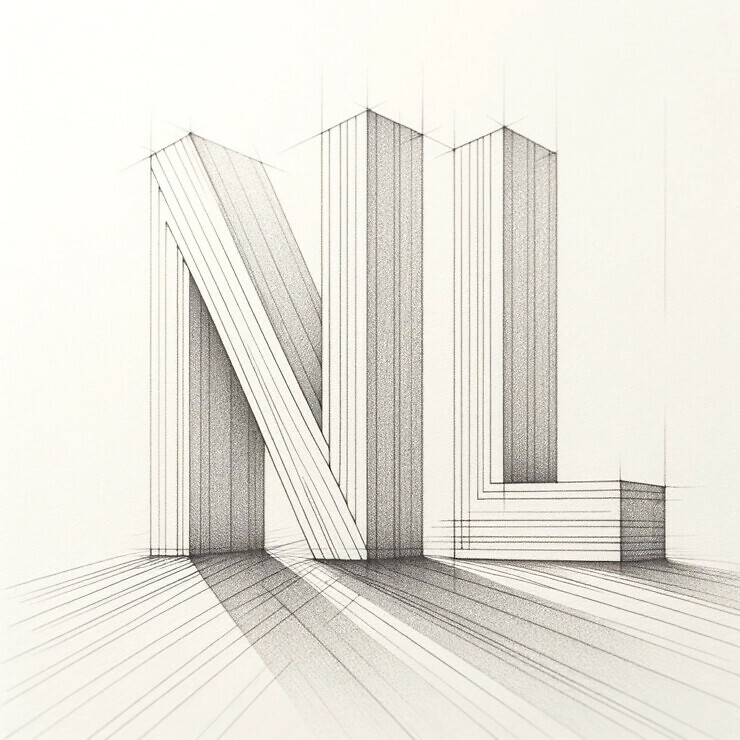 Created by DALL·E: A minimalist pencil sketch of the initials N and L