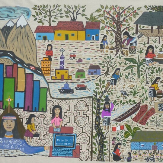 Naive depiction of live in an indigenous village in the mountains.